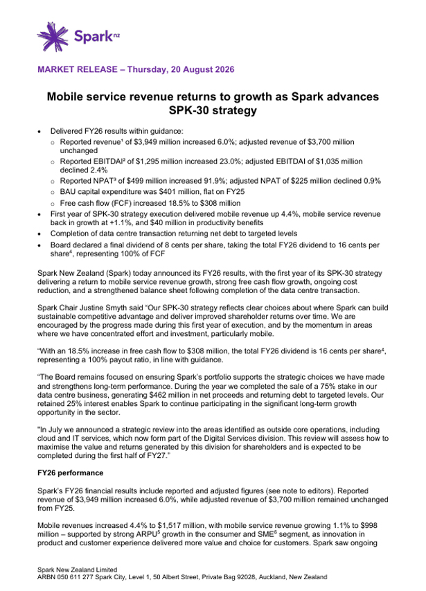 FY26 Results Market Release